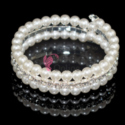 Bratara eleganta de mana BRM005FF Argintie cu cristale si perle 